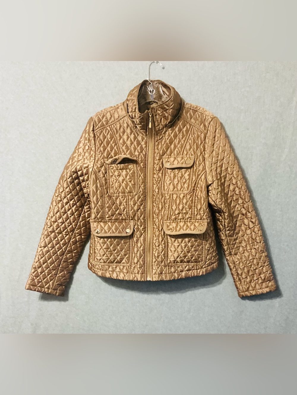 Quilted Women's Jacket in Carmel-Brown, RElax Fit 4 pockets SZ M